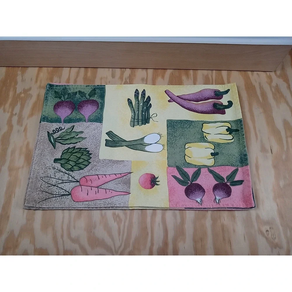 Lot Of 4 Vintage Hartstonz Placemats Vegetable Pattern Cloth Placemats‎ 1996